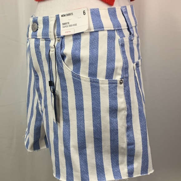 Express Blue and White Striped Shortie Super High Rise Mom Shorts- NWT- 6 - Picture 10 of 15